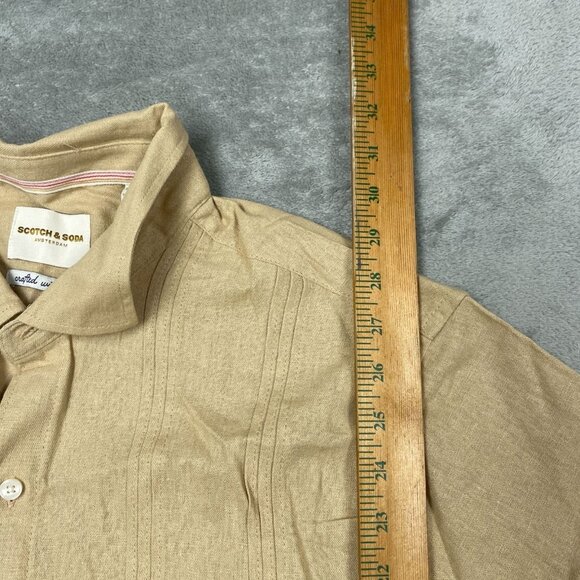 Scotch & Soda XL Beige Linen-Blend Button-Up Short Sleeve Shirt a1151 - Picture 4 of 8